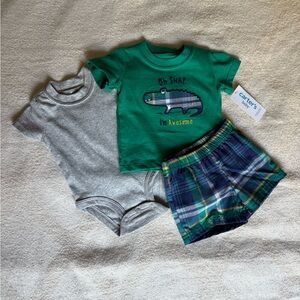 Carter's Green plaid and Gray Matching Set